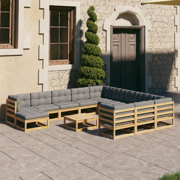 13-tlg. Garten-Lounge-Set mit Kissen Massivholz Kiefer