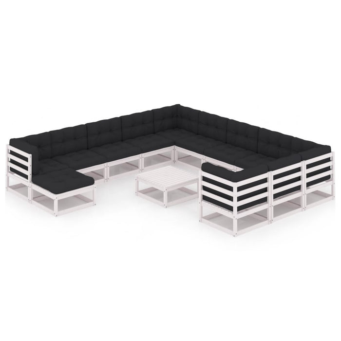 13-tlg. Garten-Lounge-Set mit Kissen Weiß Kiefer Massivholz