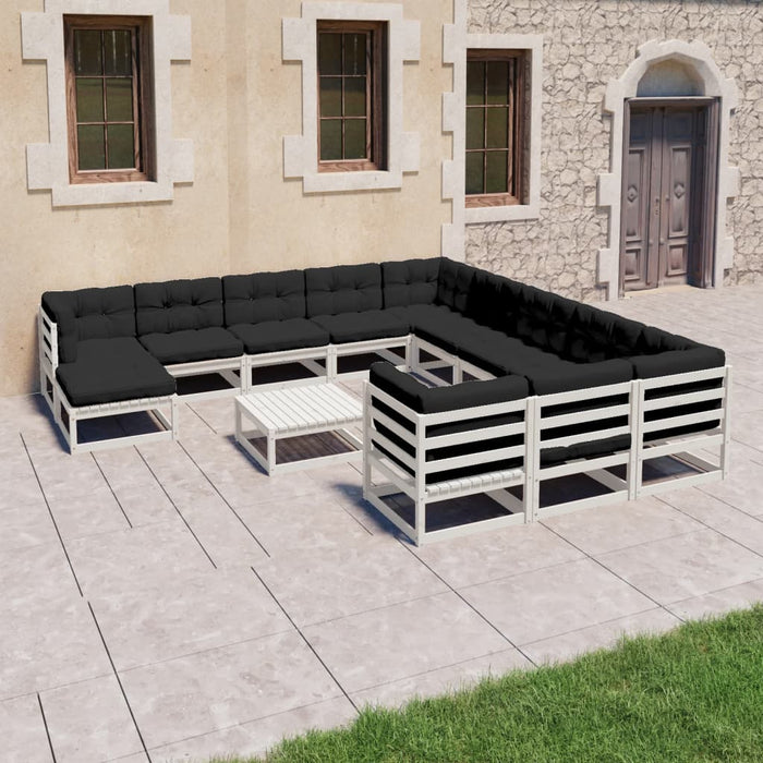 13-tlg. Garten-Lounge-Set mit Kissen Weiß Kiefer Massivholz