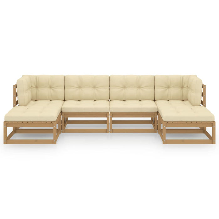 6-tlg. Garten-Lounge-Set Kissen Honigbraun Kiefer Massivholz