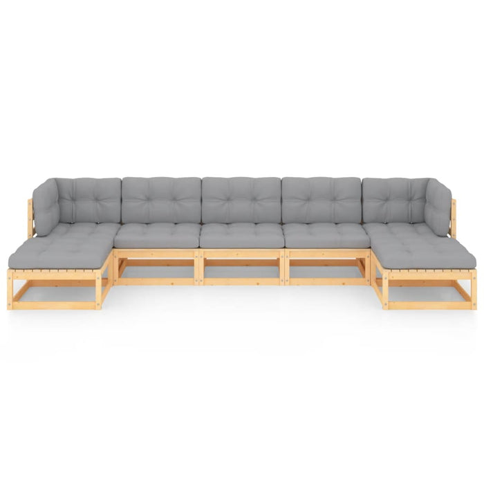 7-tlg. Garten-Lounge-Set mit Kissen Kiefer Massivholz