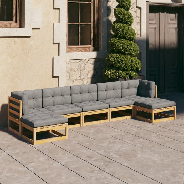 7-tlg. Garten-Lounge-Set mit Kissen Kiefer Massivholz