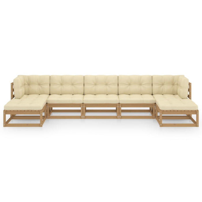 7-tlg. Garten-Lounge-Set Kissen Honigbraun Kiefer Massivholz