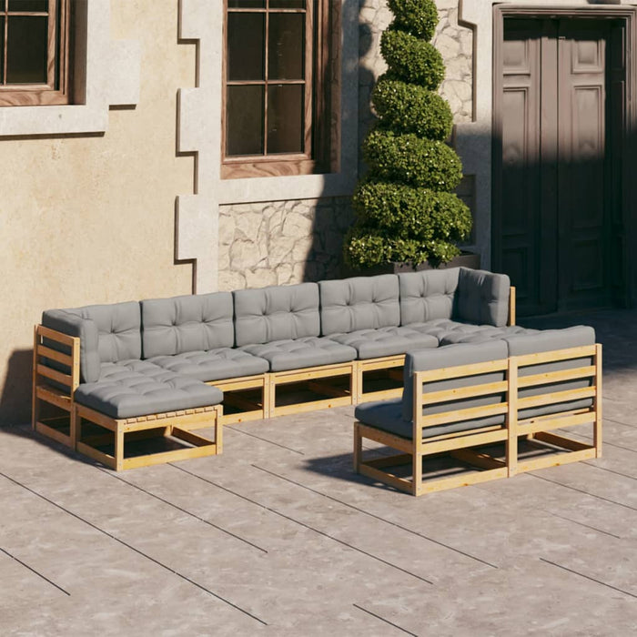 9-tlg. Garten-Lounge-Set mit Kissen Kiefer Massivholz