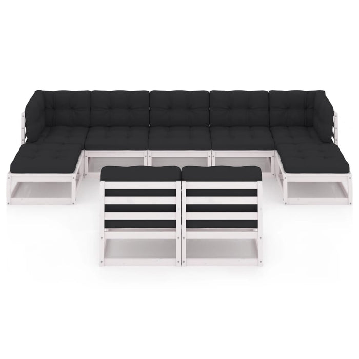 9-tlg. Garten-Lounge-Set mit Kissen Weiß Kiefer Massivholz