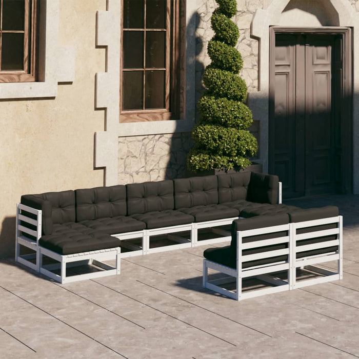 9-tlg. Garten-Lounge-Set mit Kissen Weiß Kiefer Massivholz