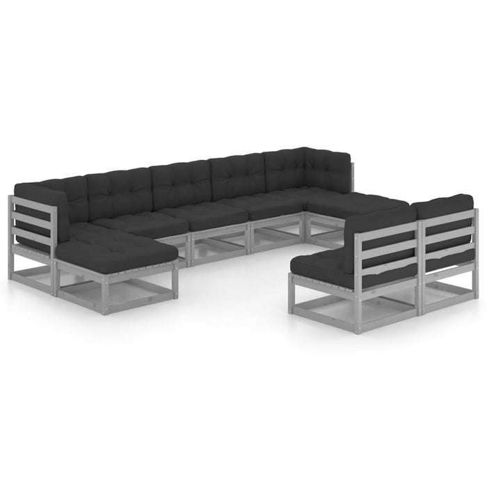 9-tlg. Garten-Lounge-Set mit Kissen Grau Kiefer Massivholz