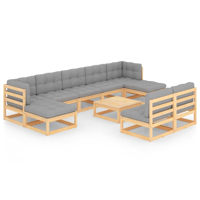 10 pcs. Garden lounge set with cushions solid pine wood