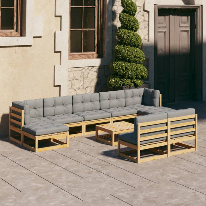 10-tlg. Garten-Lounge-Set mit Kissen Kiefer Massivholz