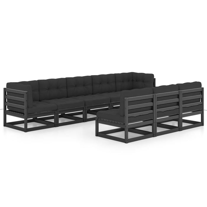 8-tlg. Garten-Lounge-Set mit Kissen Schwarz Kiefer Massivholz
