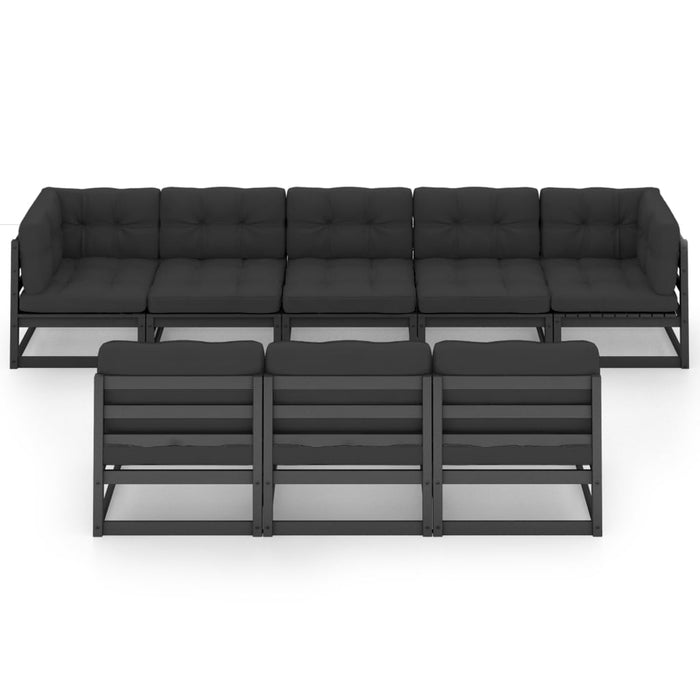 8-tlg. Garten-Lounge-Set mit Kissen Schwarz Kiefer Massivholz