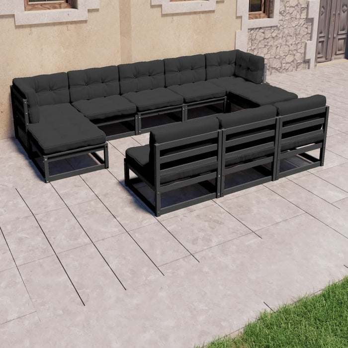 8-tlg. Garten-Lounge-Set mit Kissen Schwarz Kiefer Massivholz