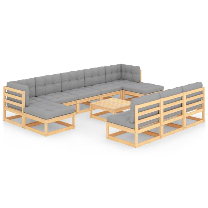11-tlg. Garten-Lounge-Set mit Kissen Kiefer Massivholz