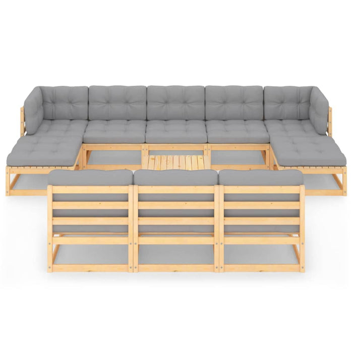 11-tlg. Garten-Lounge-Set mit Kissen Kiefer Massivholz