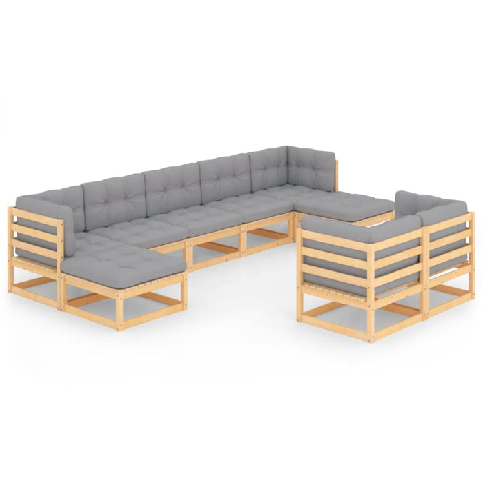 9-tlg. Garten-Lounge-Set mit Kissen Kiefer Massivholz