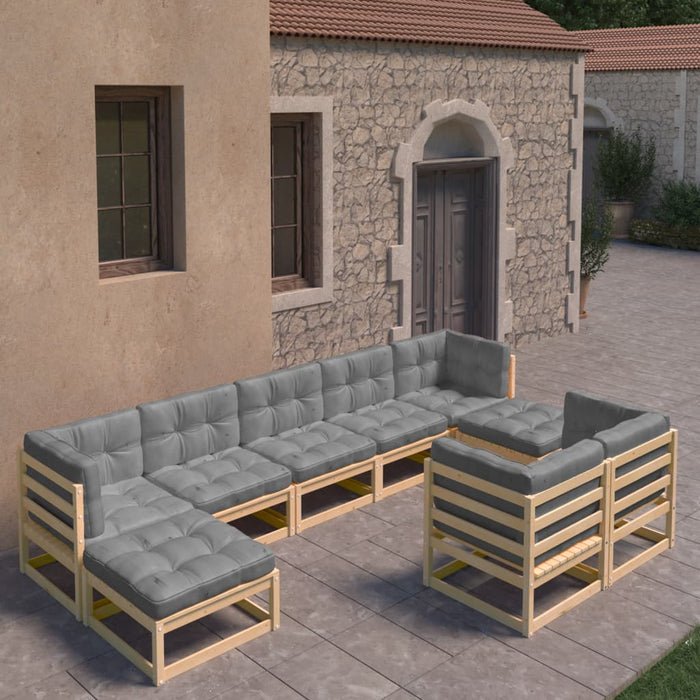 9-tlg. Garten-Lounge-Set mit Kissen Kiefer Massivholz