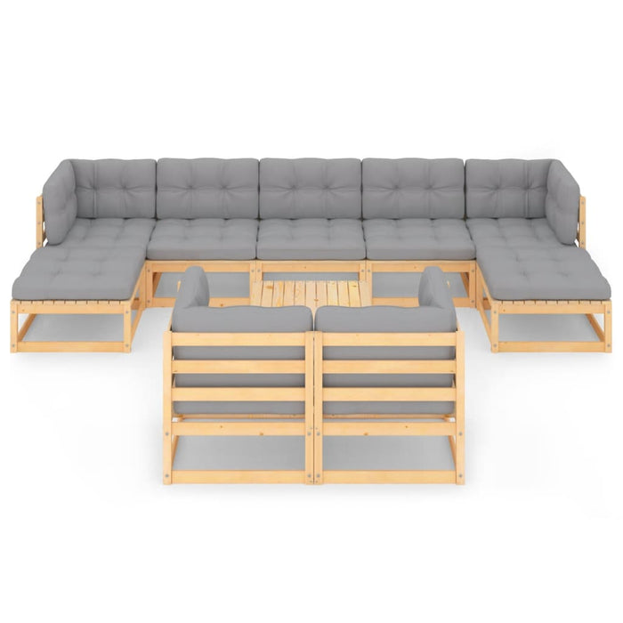 10-tlg. Garten-Lounge-Set mit Kissen Kiefer Massivholz
