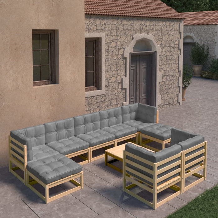 10 pcs. Garden lounge set with cushions solid pine wood