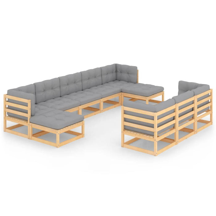 10-tlg. Garten-Lounge-Set mit Kissen Kiefer Massivholz