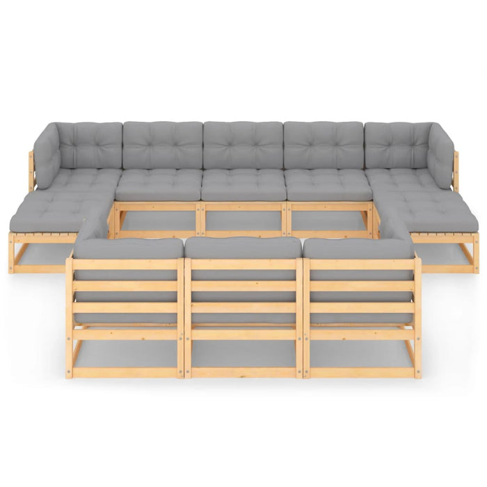 10-tlg. Garten-Lounge-Set mit Kissen Kiefer Massivholz