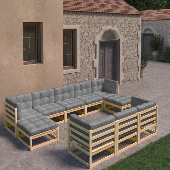 10-tlg. Garten-Lounge-Set mit Kissen Kiefer Massivholz