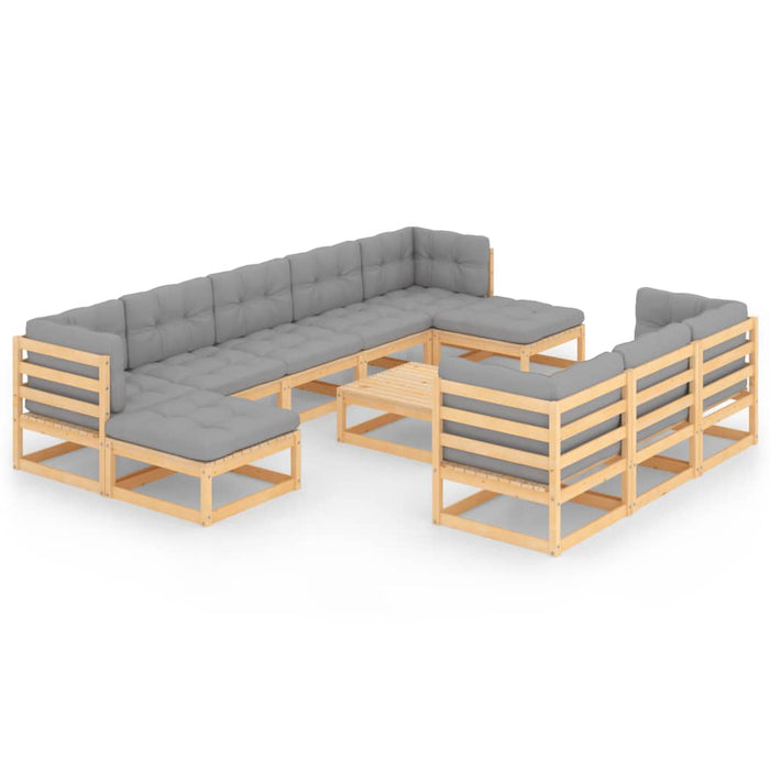 11-tlg. Garten-Lounge-Set mit Kissen Kiefer Massivholz
