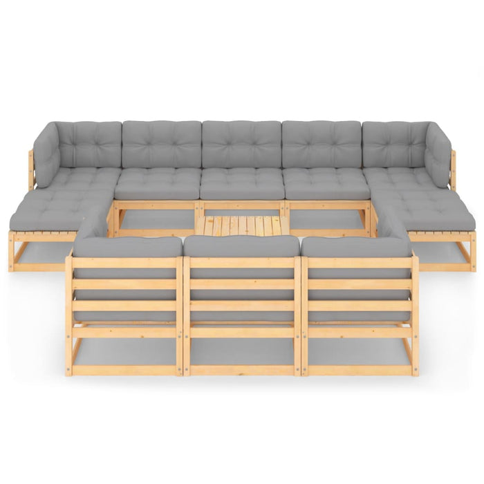 11-tlg. Garten-Lounge-Set mit Kissen Kiefer Massivholz