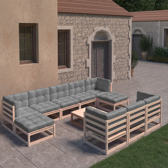 11-tlg. Garten-Lounge-Set mit Kissen Kiefer Massivholz