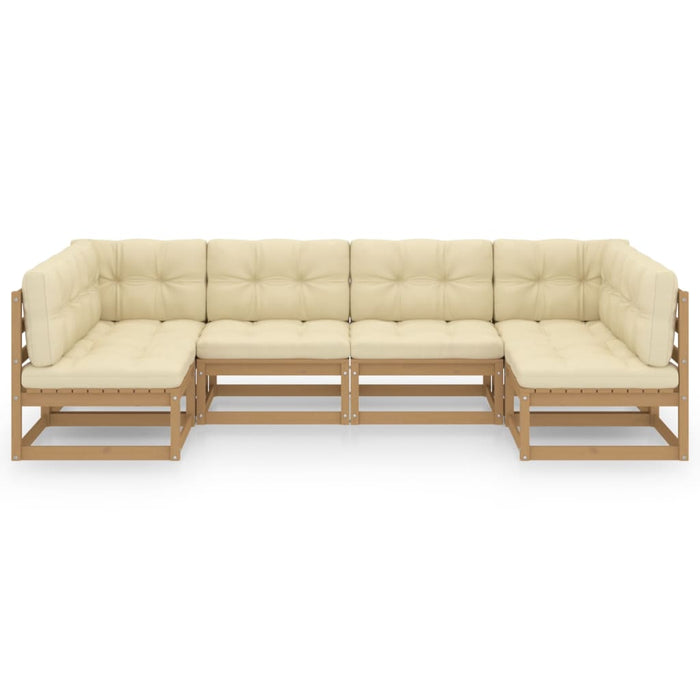 6-tlg. Garten-Lounge-Set Kissen Honigbraun Kiefer Massivholz