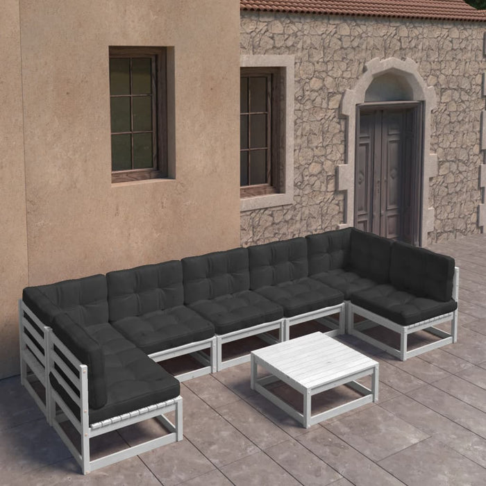 8-tlg. Garten-Lounge-Set mit Kissen Weiß Kiefer Massivholz