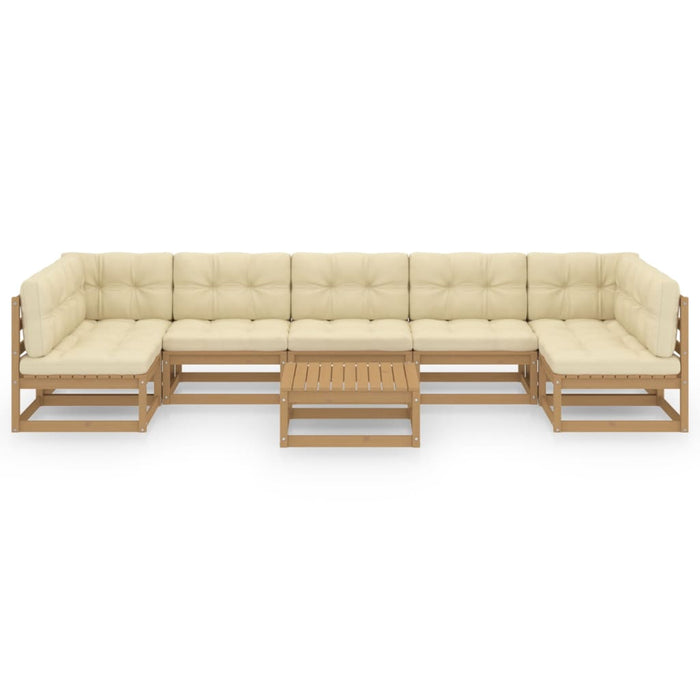 8-tlg. Garten-Lounge-Set Kissen Honigbraun Kiefer Massivholz