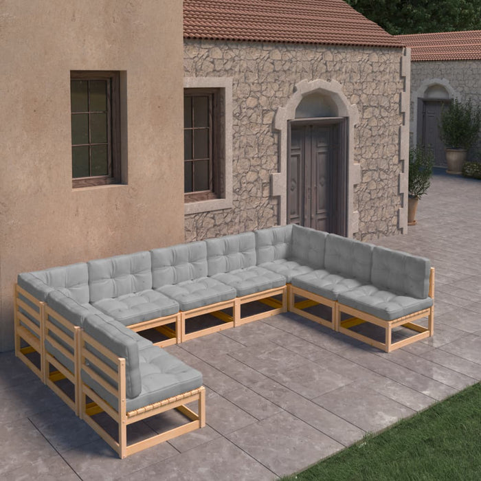 9-tlg. Garten-Lounge-Set mit Kissen Kiefer Massivholz