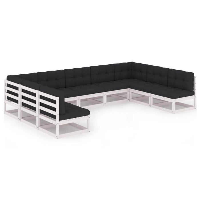 9-tlg. Garten-Lounge-Set mit Kissen Weiß Kiefer Massivholz