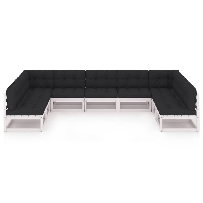 9-tlg. Garten-Lounge-Set mit Kissen Weiß Kiefer Massivholz
