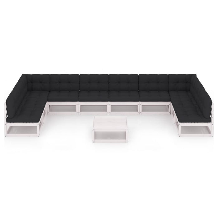 11-tlg. Garten-Lounge-Set mit Kissen Weiß Kiefer Massivholz