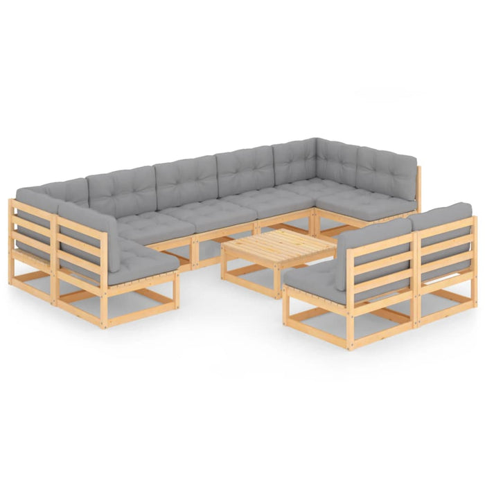 10-tlg. Garten-Lounge-Set mit Kissen Kiefer Massivholz