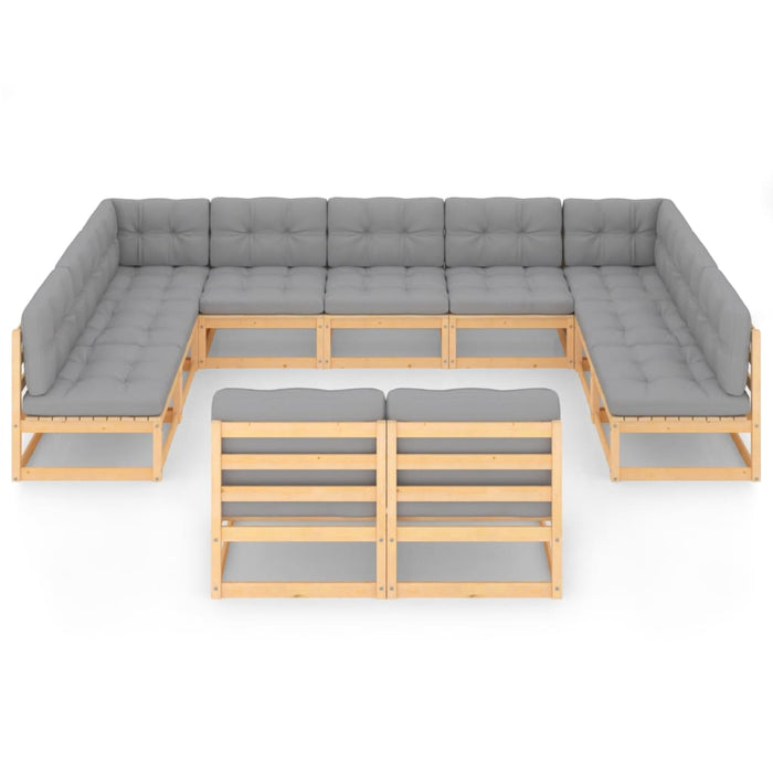 11-tlg. Garten-Lounge-Set mit Kissen Kiefer Massivholz