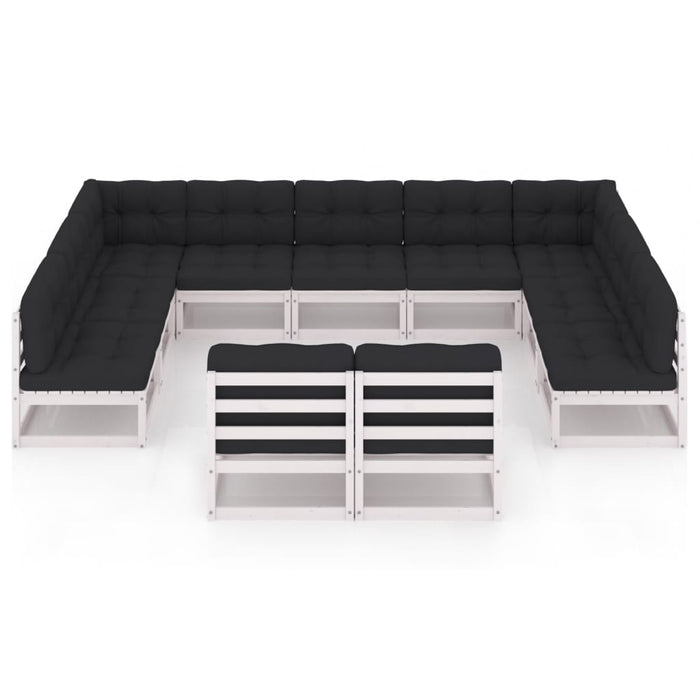 11-tlg. Garten-Lounge-Set mit Kissen Weiß Kiefer Massivholz