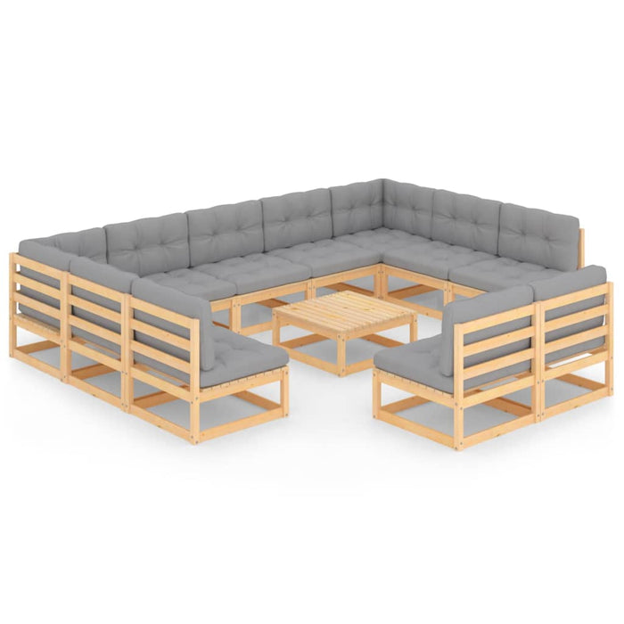 12-tlg. Garten-Lounge-Set mit Kissen Kiefer Massivholz