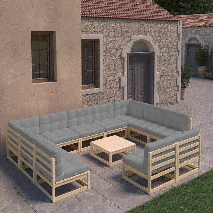 12-tlg. Garten-Lounge-Set mit Kissen Kiefer Massivholz