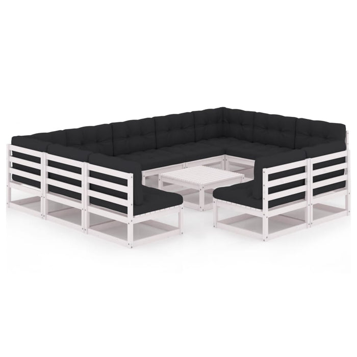 12-tlg. Garten-Lounge-Set mit Kissen Weiß Kiefer Massivholz