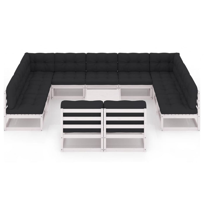 12-tlg. Garten-Lounge-Set mit Kissen Weiß Kiefer Massivholz
