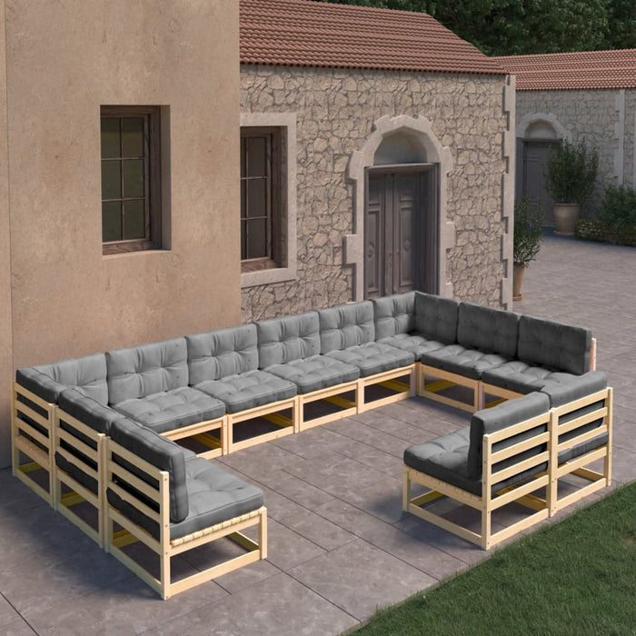 12-tlg. Garten-Lounge-Set mit Kissen Kiefer Massivholz