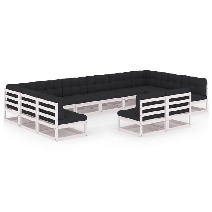 12-tlg. Garten-Lounge-Set mit Kissen Weiß Kiefer Massivholz