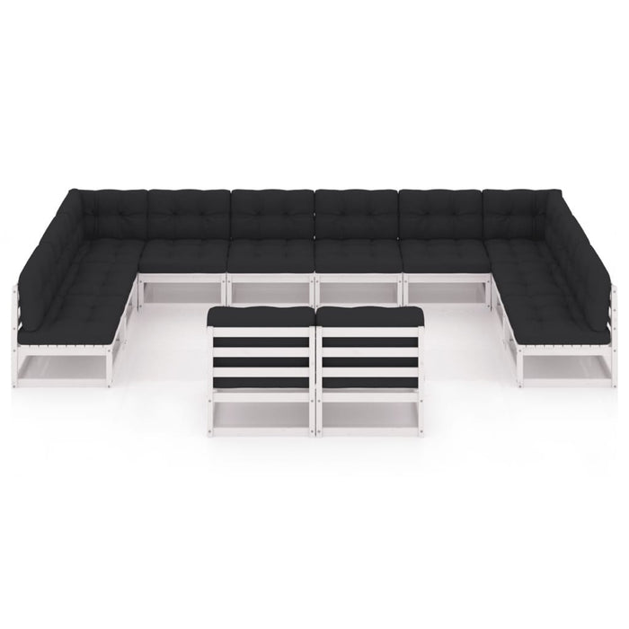 12-tlg. Garten-Lounge-Set mit Kissen Weiß Kiefer Massivholz