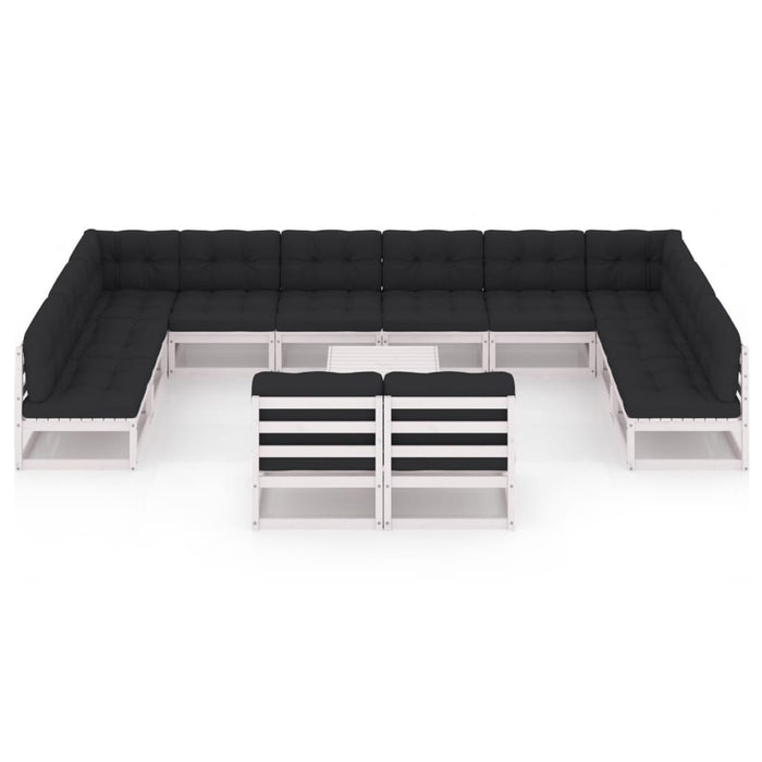 13-tlg. Garten-Lounge-Set mit Kissen Weiß Kiefer Massivholz