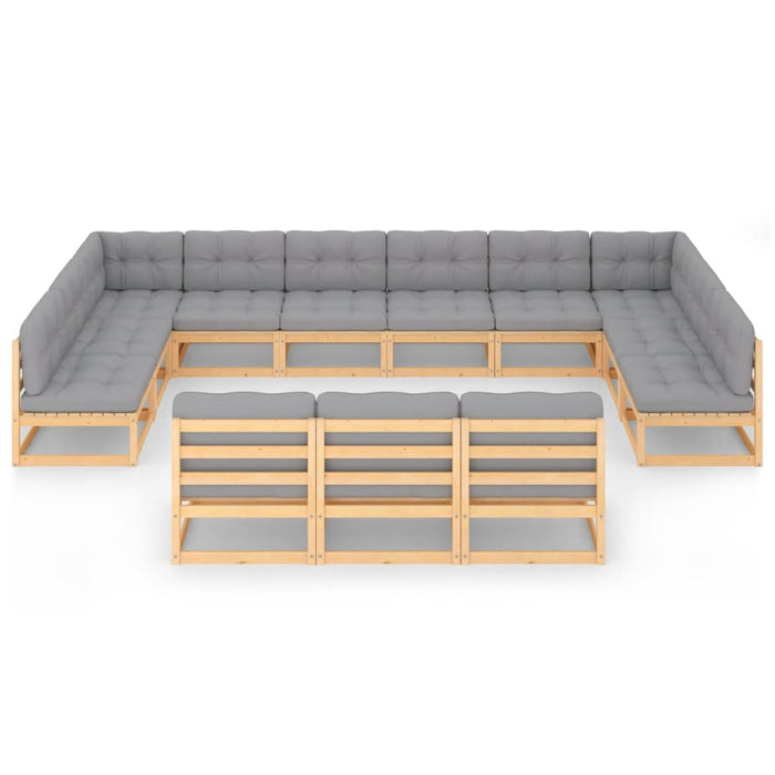 13-tlg. Garten-Lounge-Set mit Kissen Massivholz Kiefer