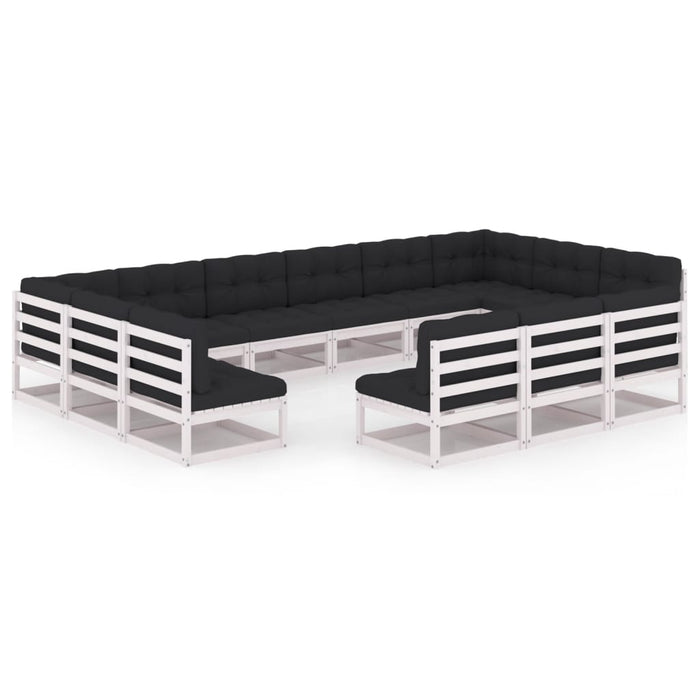 13-tlg. Garten-Lounge-Set mit Kissen Weiß Kiefer Massivholz