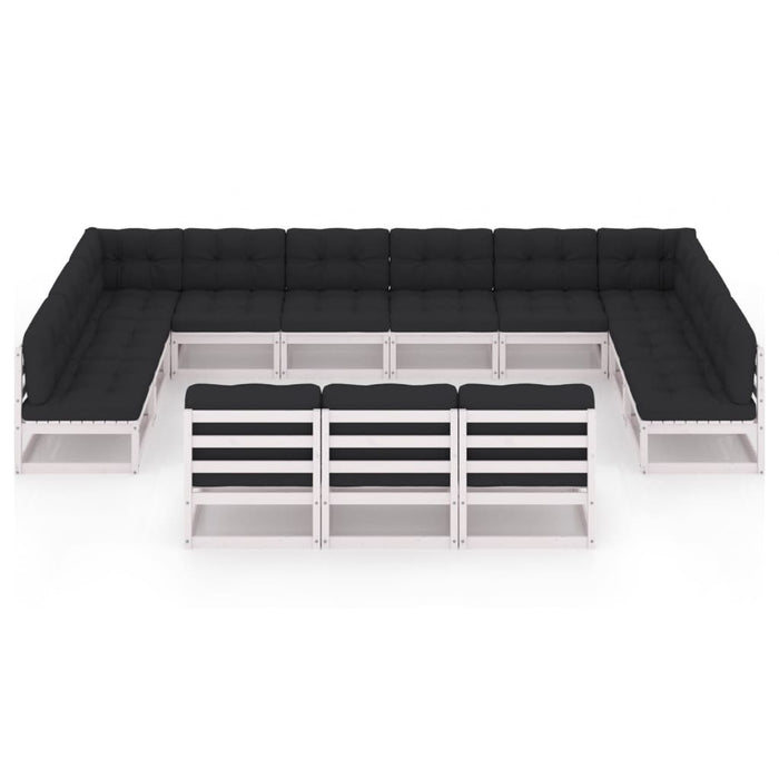 13-tlg. Garten-Lounge-Set mit Kissen Weiß Kiefer Massivholz