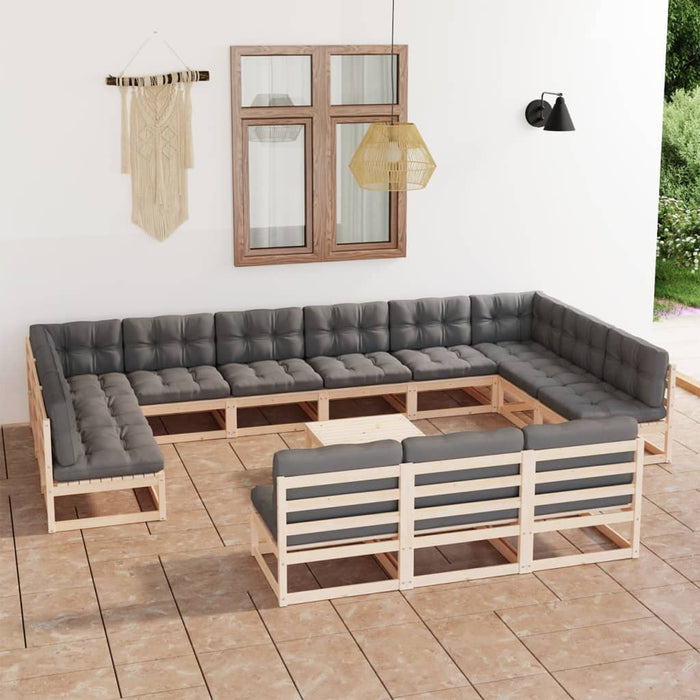 14-tlg. Garten-Lounge-Set mit Kissen Kiefer Massivholz